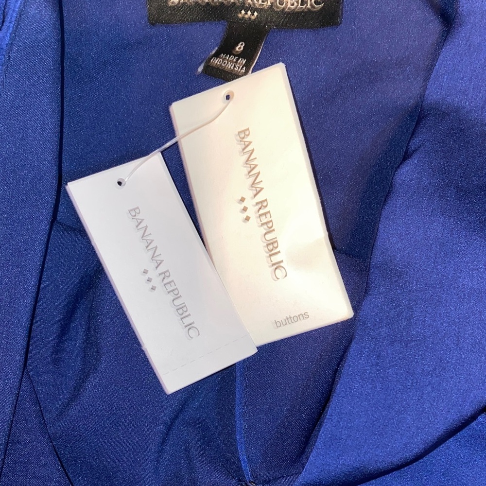 Banana Republic Cross Front Blue Cropped Blouse Size 8 - Picture 5 of 7
